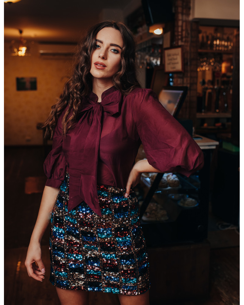 BORDEAUX BIG BOW SILK BLOUSE