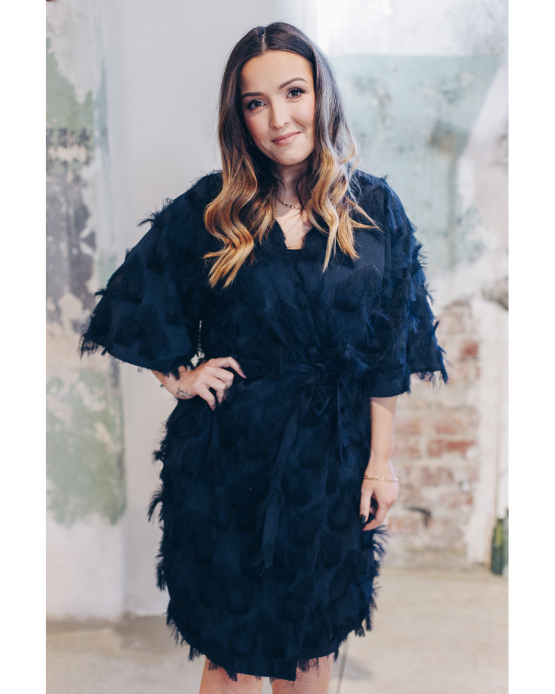 KIMONO FRINGE DRESS NAVY BLUE