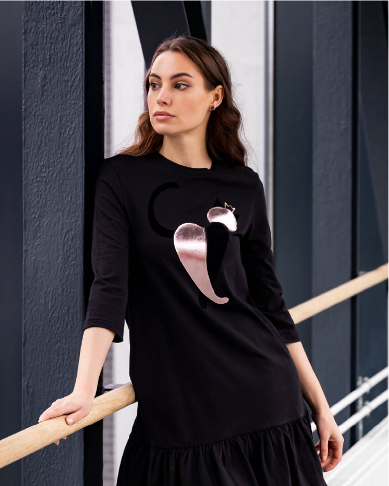 METALLIC QUEEN HEARTCAT FRILL DRESS BLACK