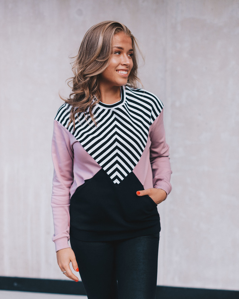 TRIANGLE STRIPE POCKET SWEATSHIRT PINK BLACK
