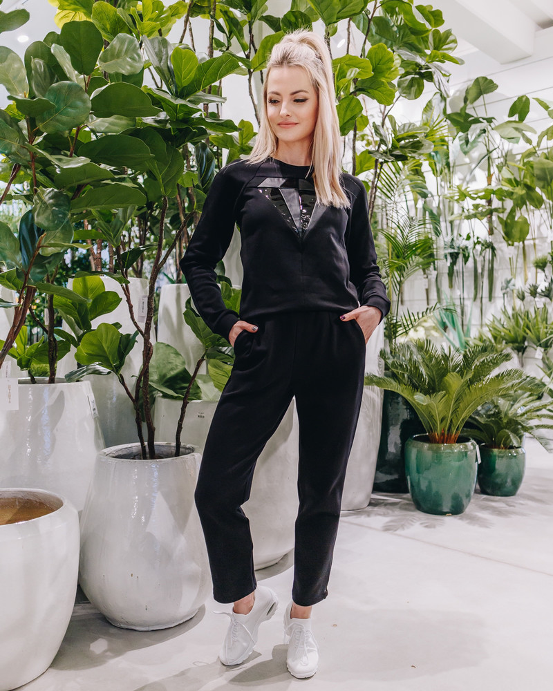 LEATHER DIAMOND SWEATSHIRT BLACK