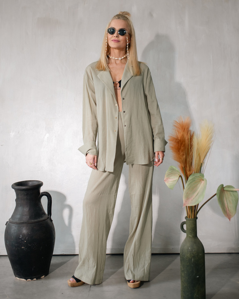 BOHO WIDE TROUSERS LIGHT GREEN WOMEN
