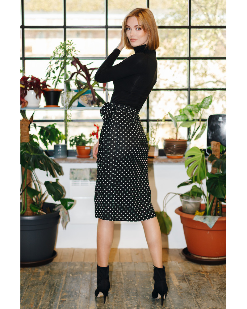 BODYCON WRAP POLKA DOT SKIRT BLACK