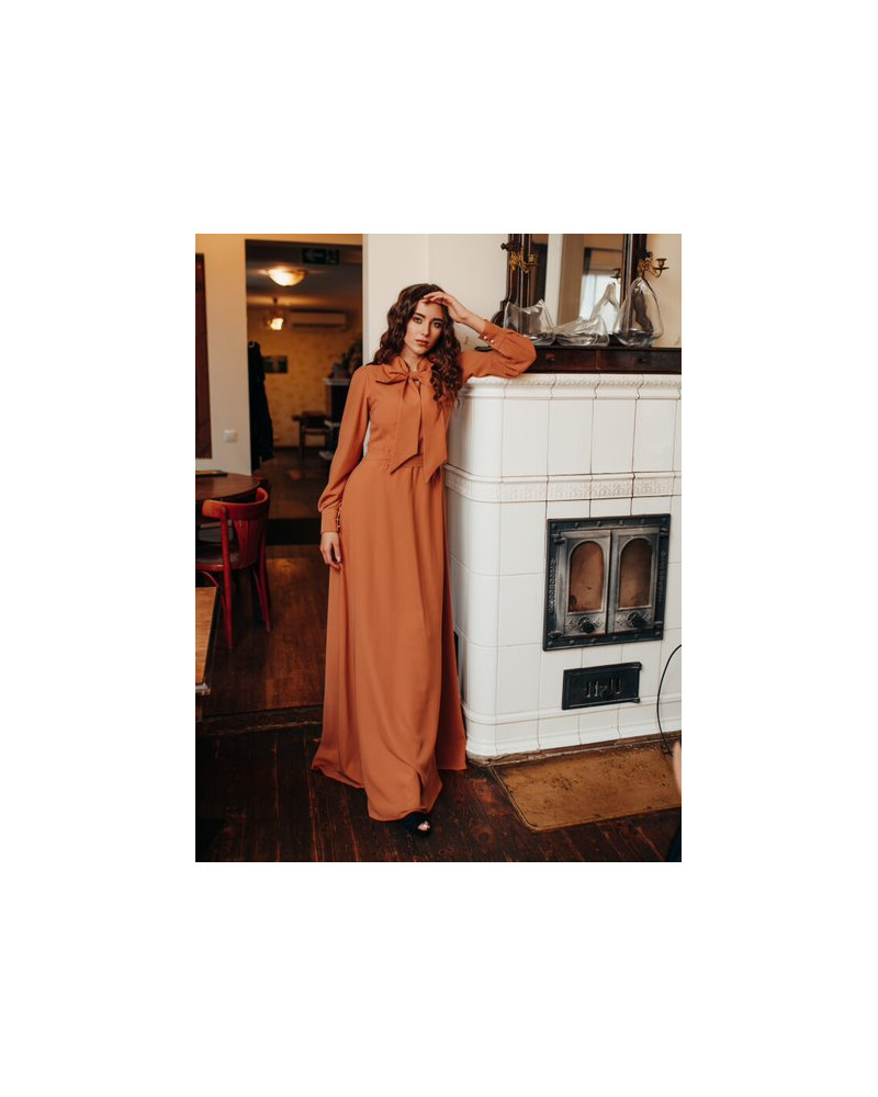 BIG BOW MAXI DRESS CAMEL