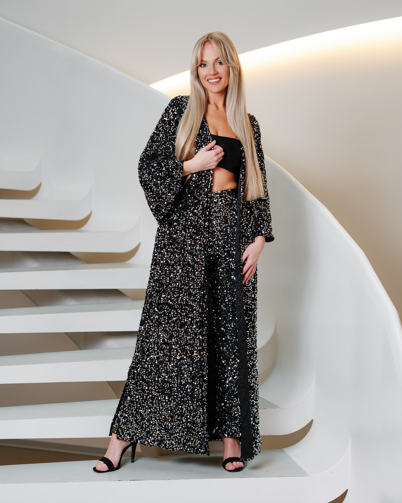 SEQUIN FLYAWAY KIMONO SILVER