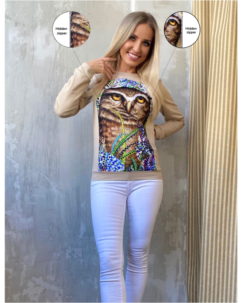 OWL NURSING SWEATSHIRT BEIGE