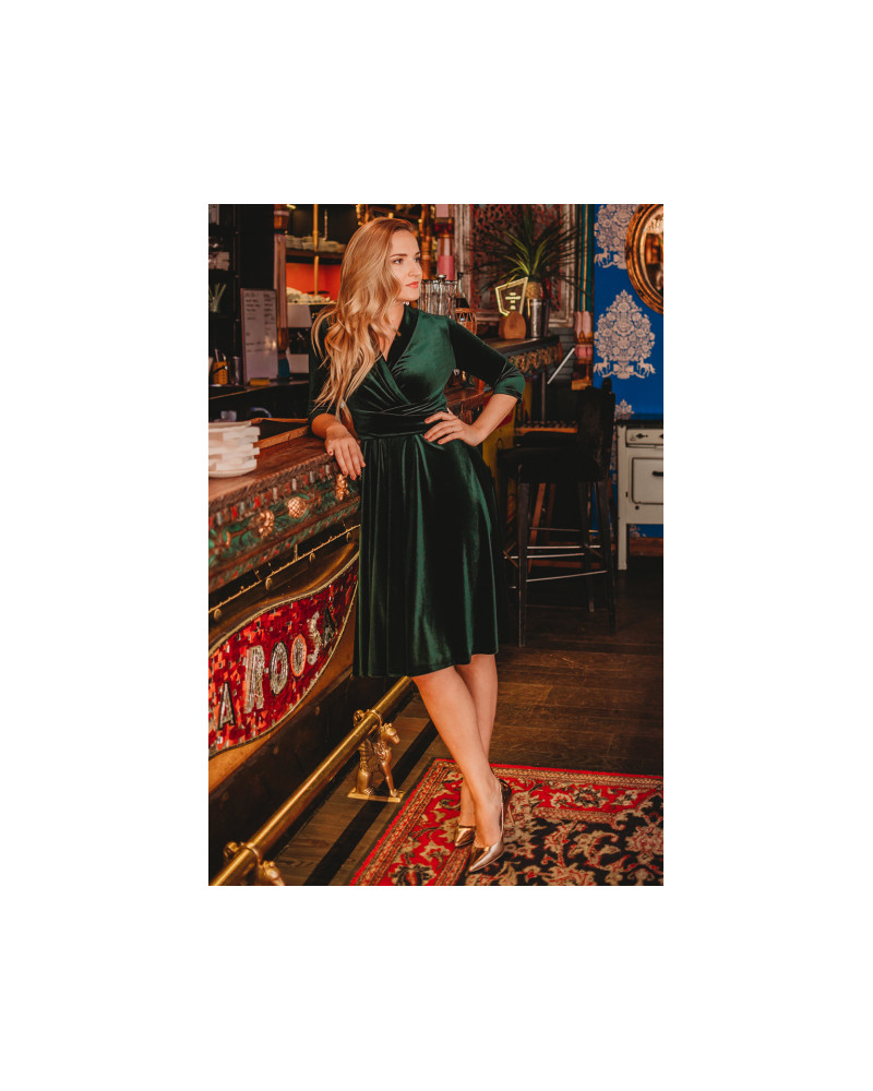 ELEGANT VELVET MIDI DRESS GREEN