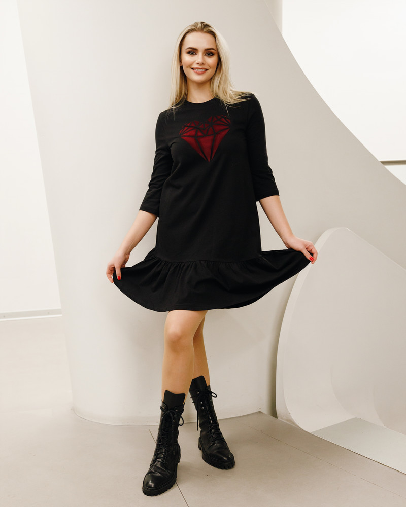 BORDEAUX HEART FRILL DRESS BLACK