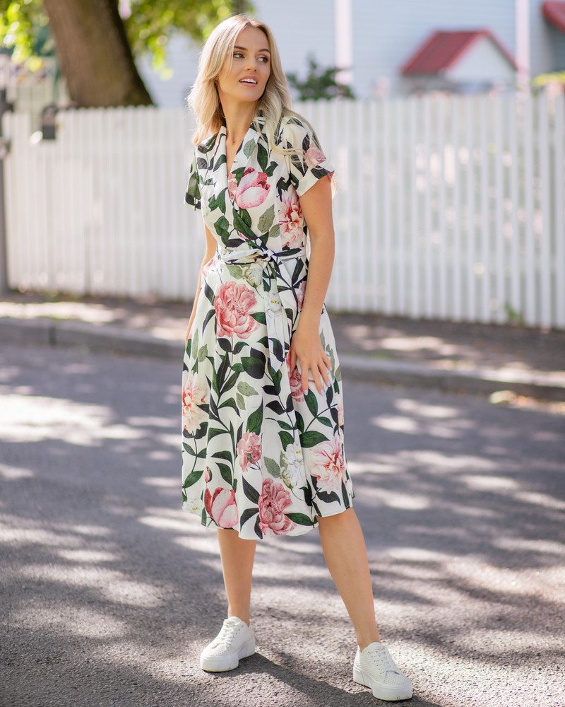 SUMMER MOON MOON MIDI DRESS PINK PEONY WHITE