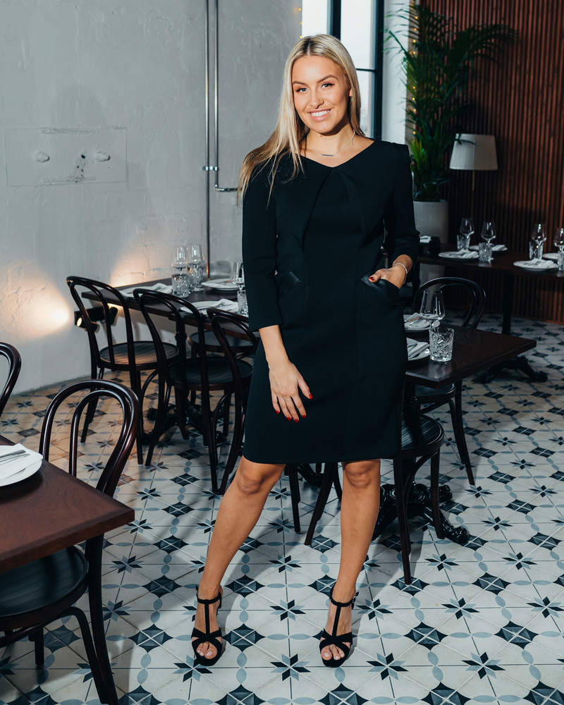LEATHER DETAIL SOFT DRESS BLACK