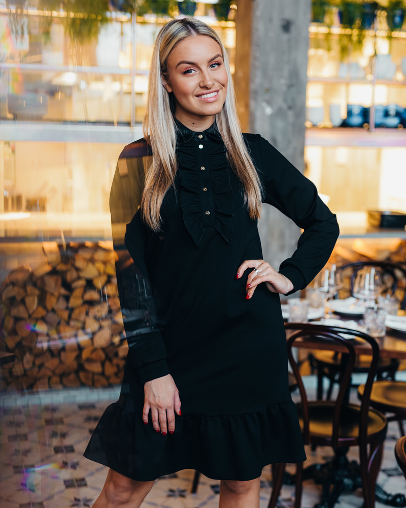 BLACK FRILL RIVETED DRESS