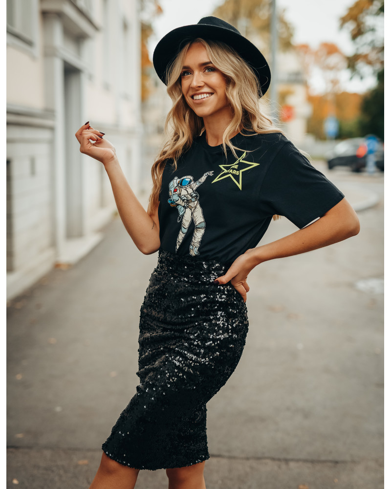 SEQUIN PENCIL SKIRT BLACK