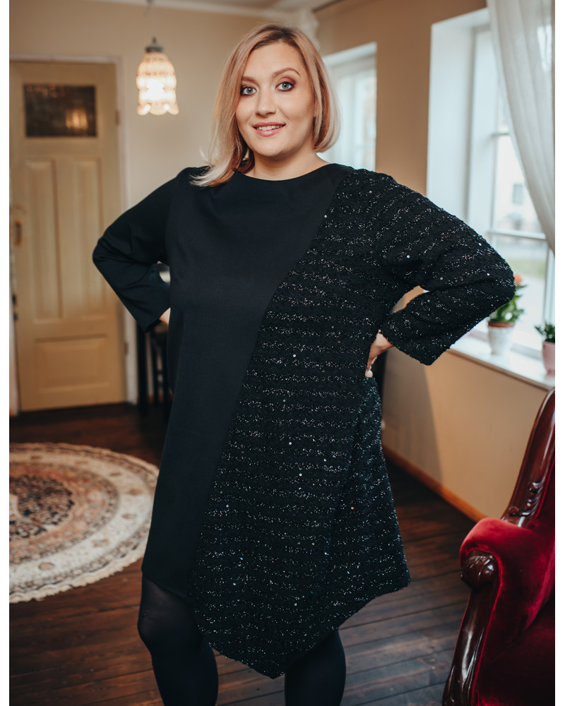 BLACK SHINY DIAGONAL DRESS