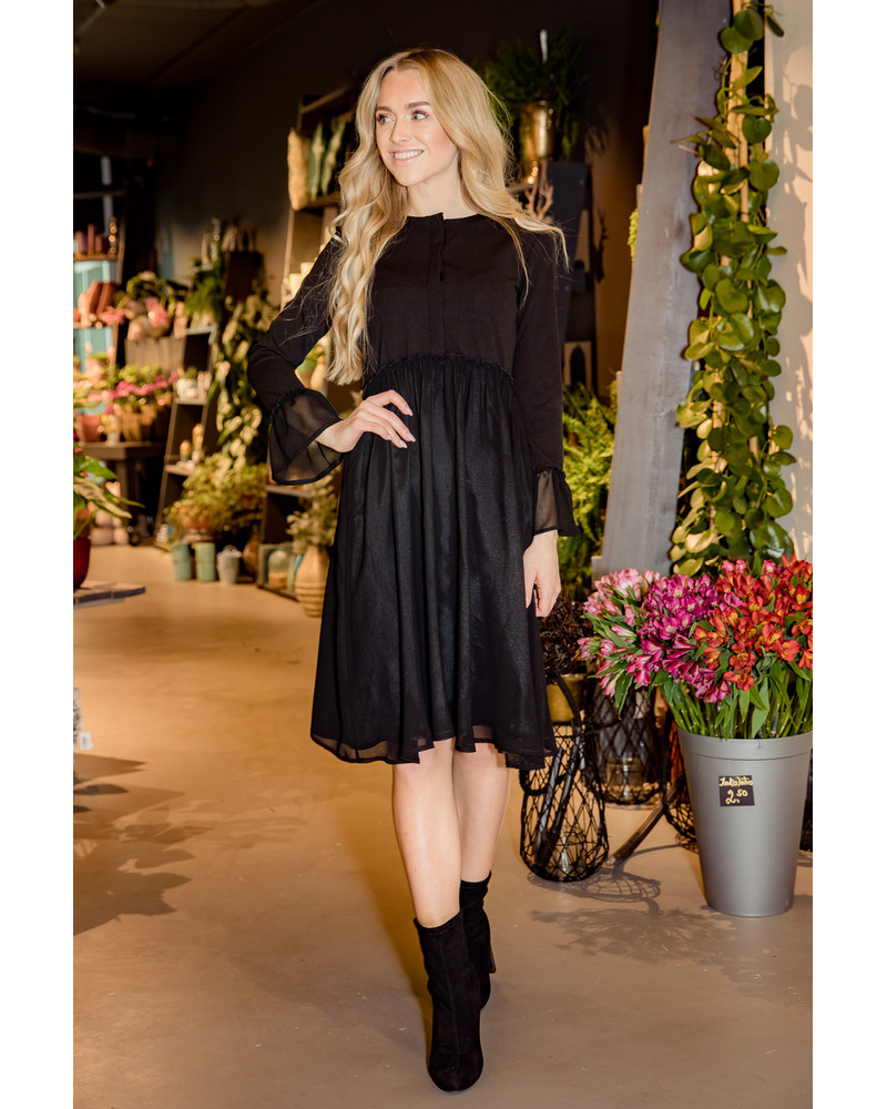 FLARE CHIFFON DRESS BLACK