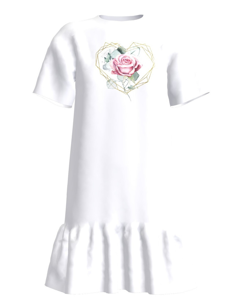 Flower Heart Frill Dress White