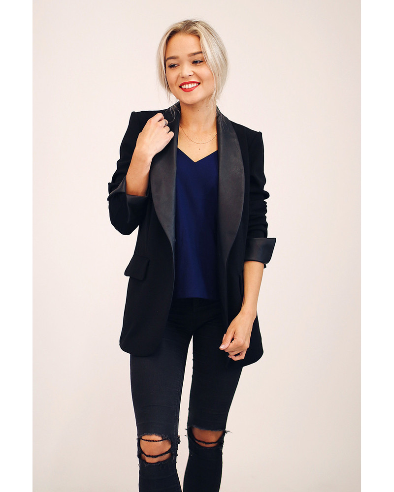 ELEGANT JACKET LEATHER DETAIL BLACK