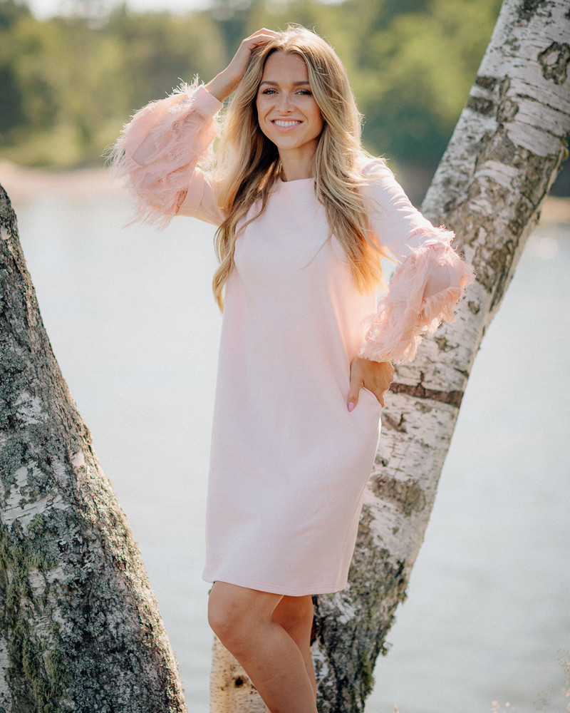 FRINGE SLEEVE DRESS PEACHY