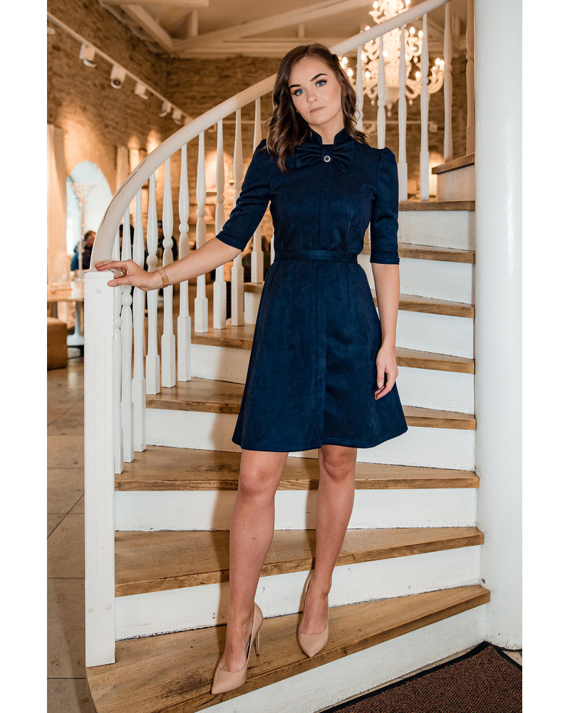 BOW SUEDE DRESS NAVY