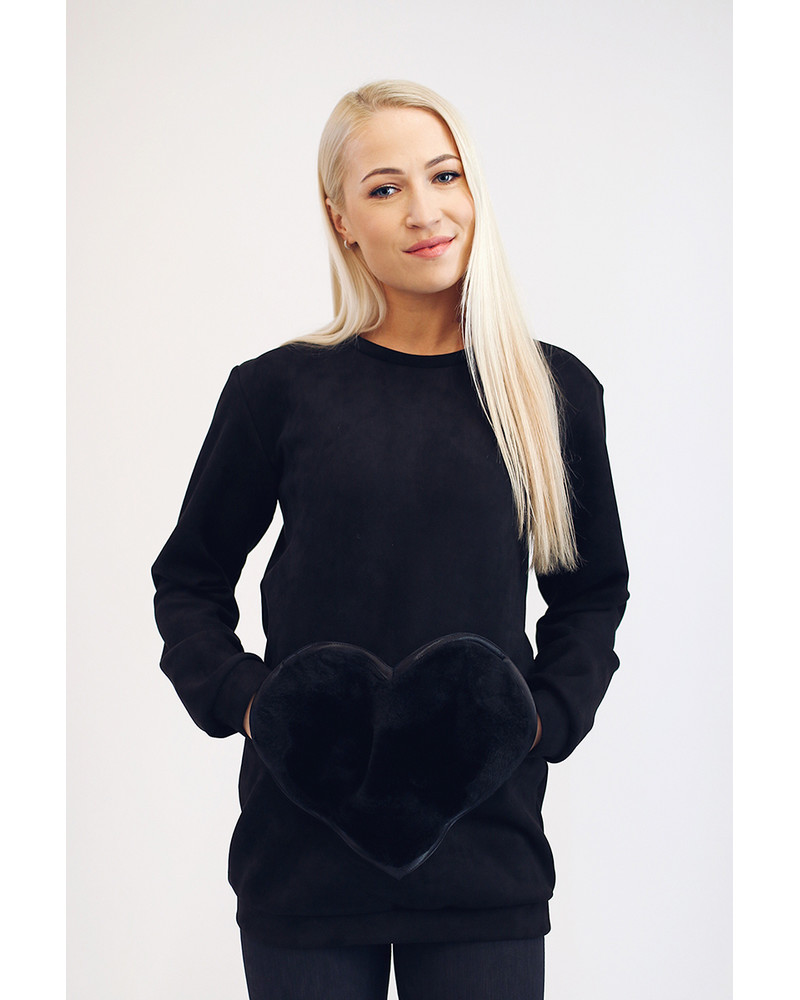 FUR HEART POCKET SWEATER