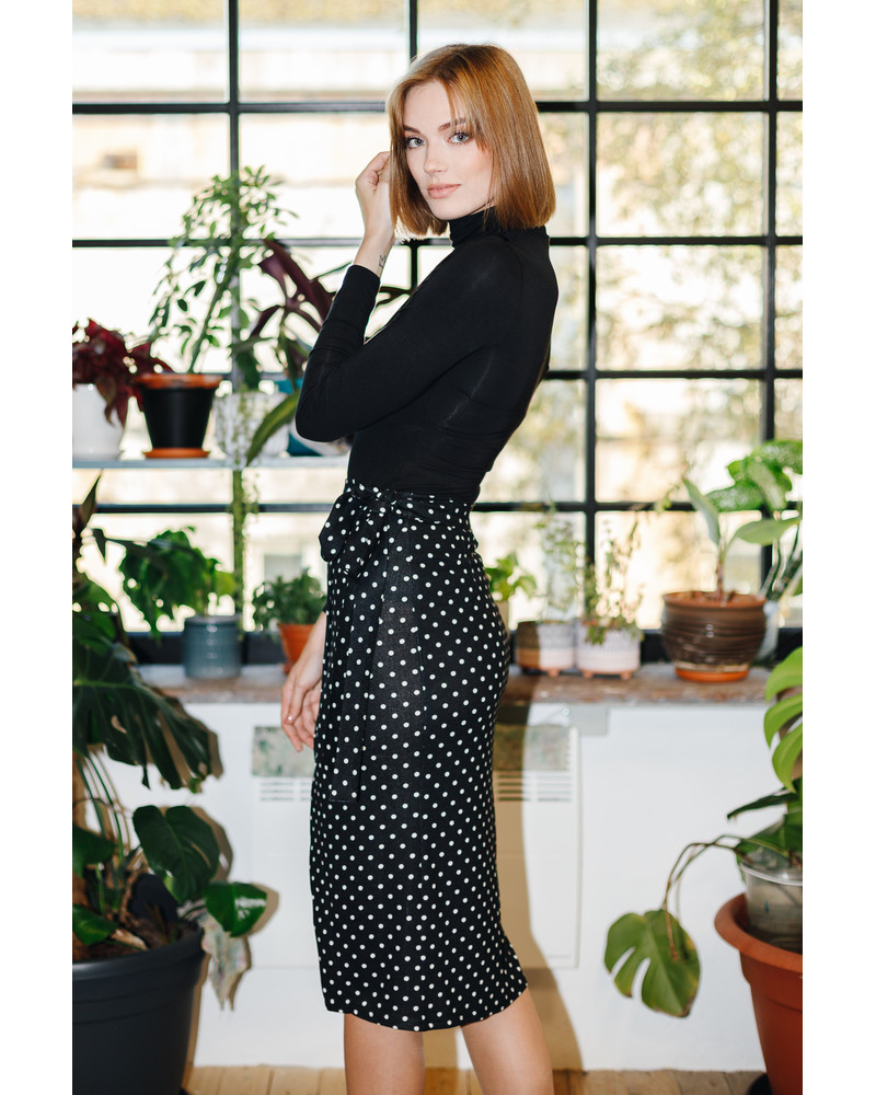 BODYCON WRAP POLKA DOT SKIRT BLACK
