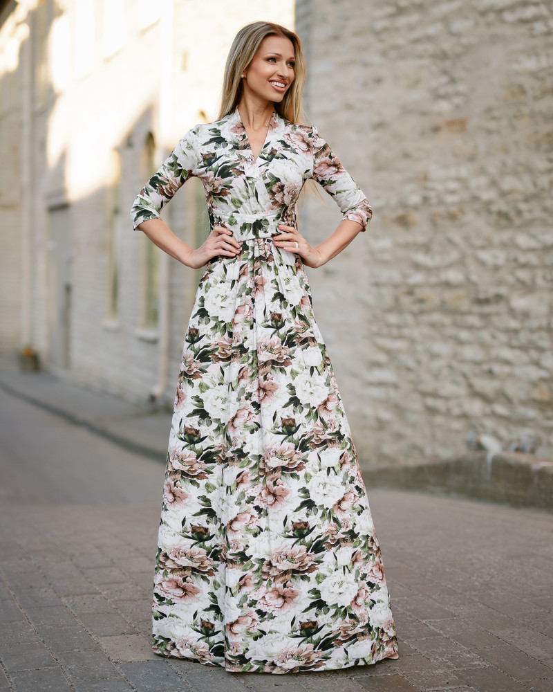PASTEL PEONY MAXI ELEGANT DRESS