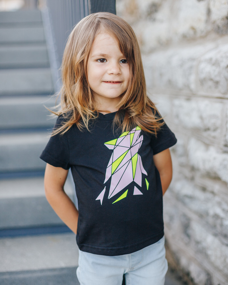 COLOR ABSTRACT WOLF KIDS T-SHIRT BLACK