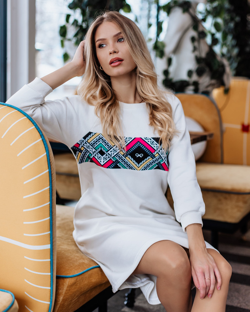 ETHNIC POCKET DRESS WHITE