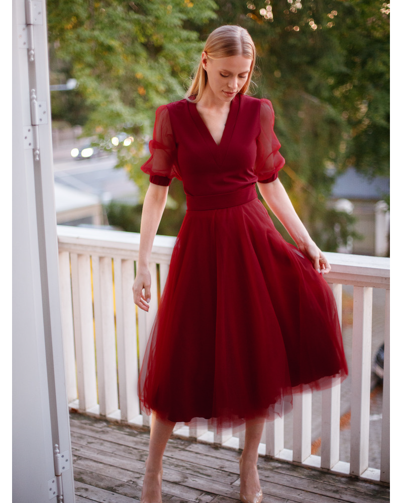 MESH MIDI SKIRT BORDEAUX