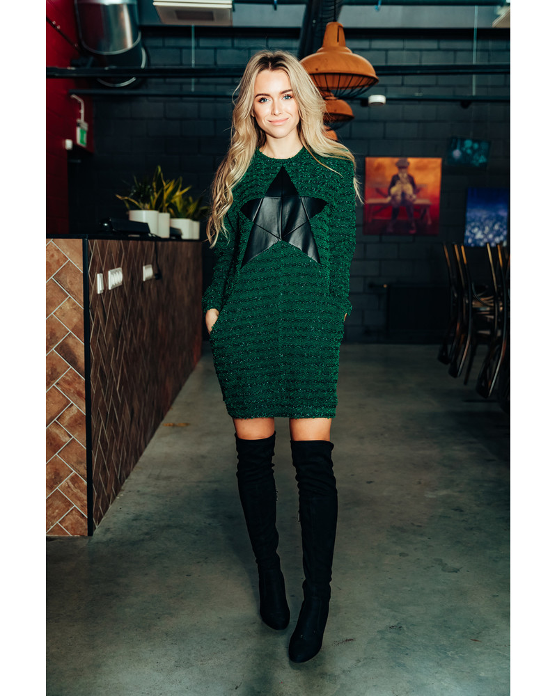 GREEN SHINY KNIT STAR DRESS duplicate
