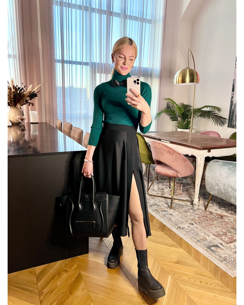SILKY MIDI SKIRT BLACK