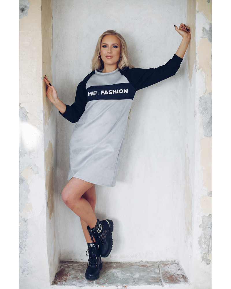 HIGH FASHION DRESS SUEDE BLACK & GREY