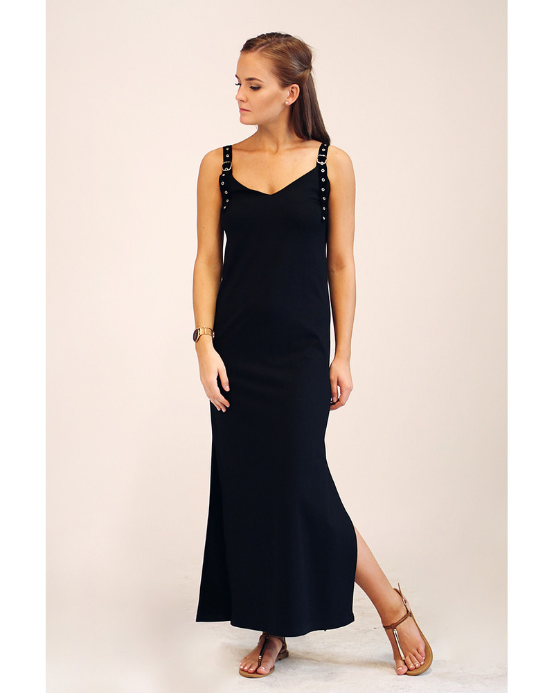 BUCKLE MAXI SLIT DRESS BLACK