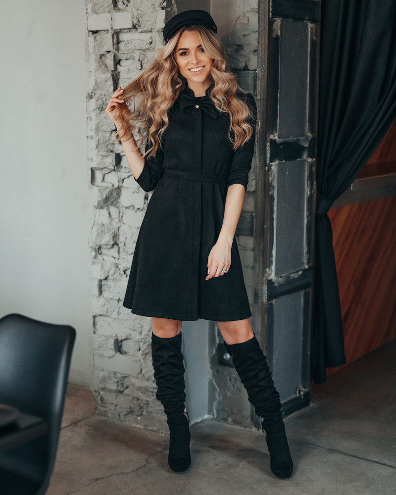 BOW SUEDE DRESS BLACK