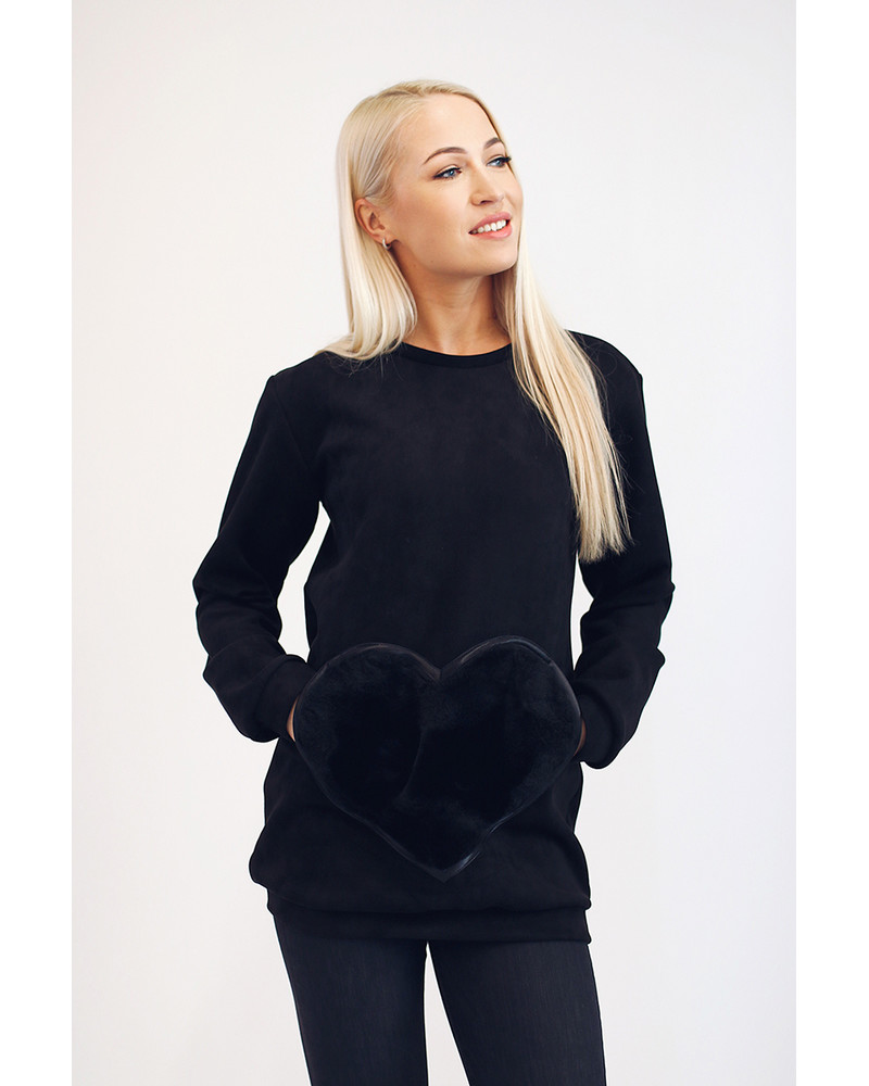 FUR HEART POCKET SWEATER