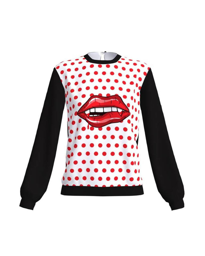 RED LIPS & FANGS BLACK SWEATER