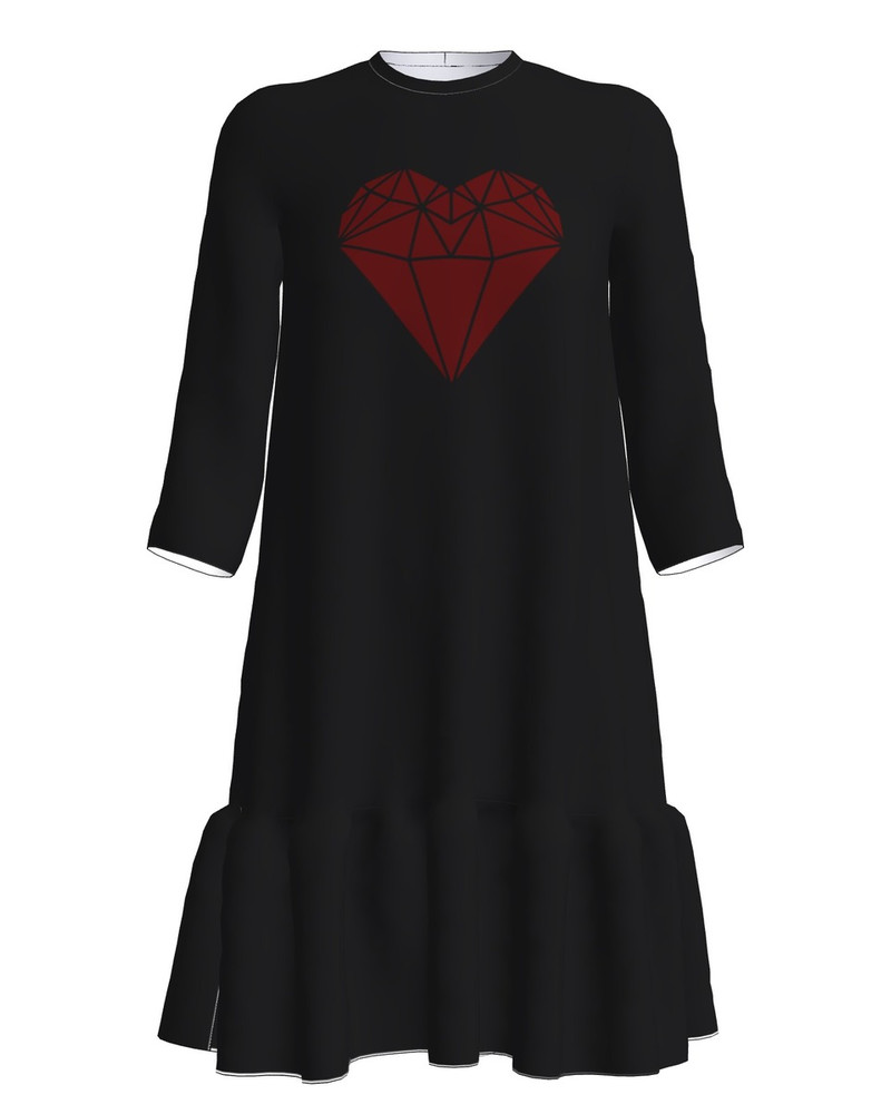 BORDEAUX HEART FRILL DRESS BLACK