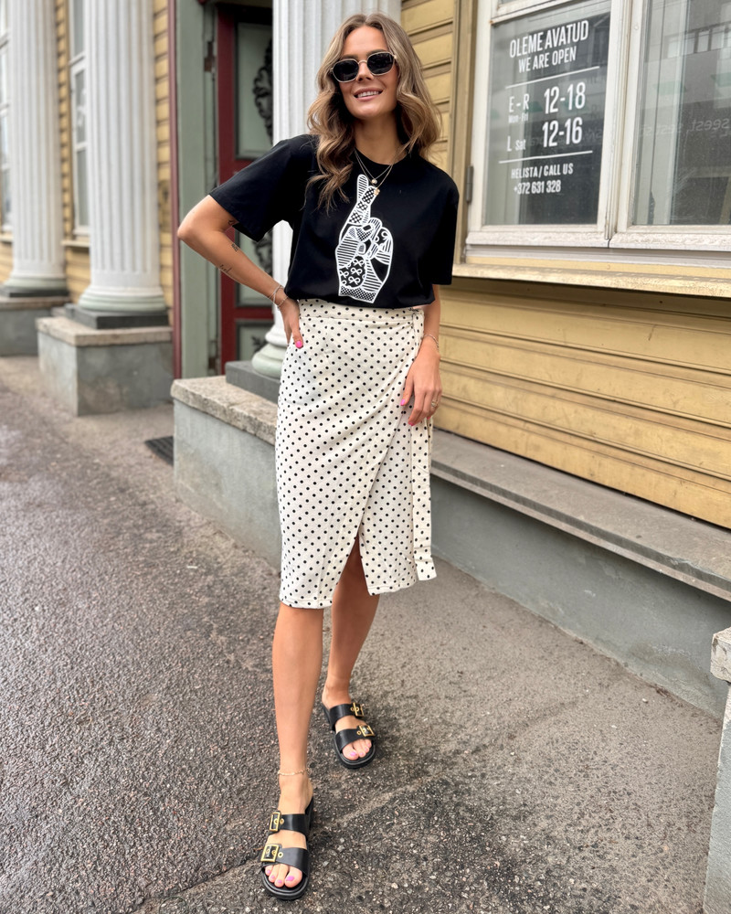 BODYCON WRAP POLKA DOT SKIRT WHITE
