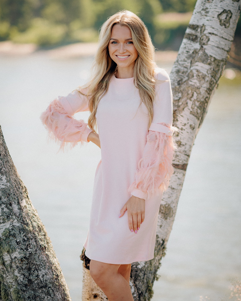 FRINGE SLEEVE DRESS PEACHY