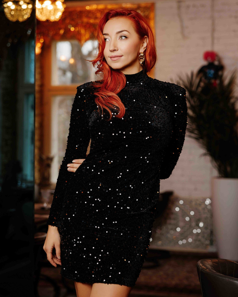 LAUREN TURTLENECK DRESS SEQUIN BLACK