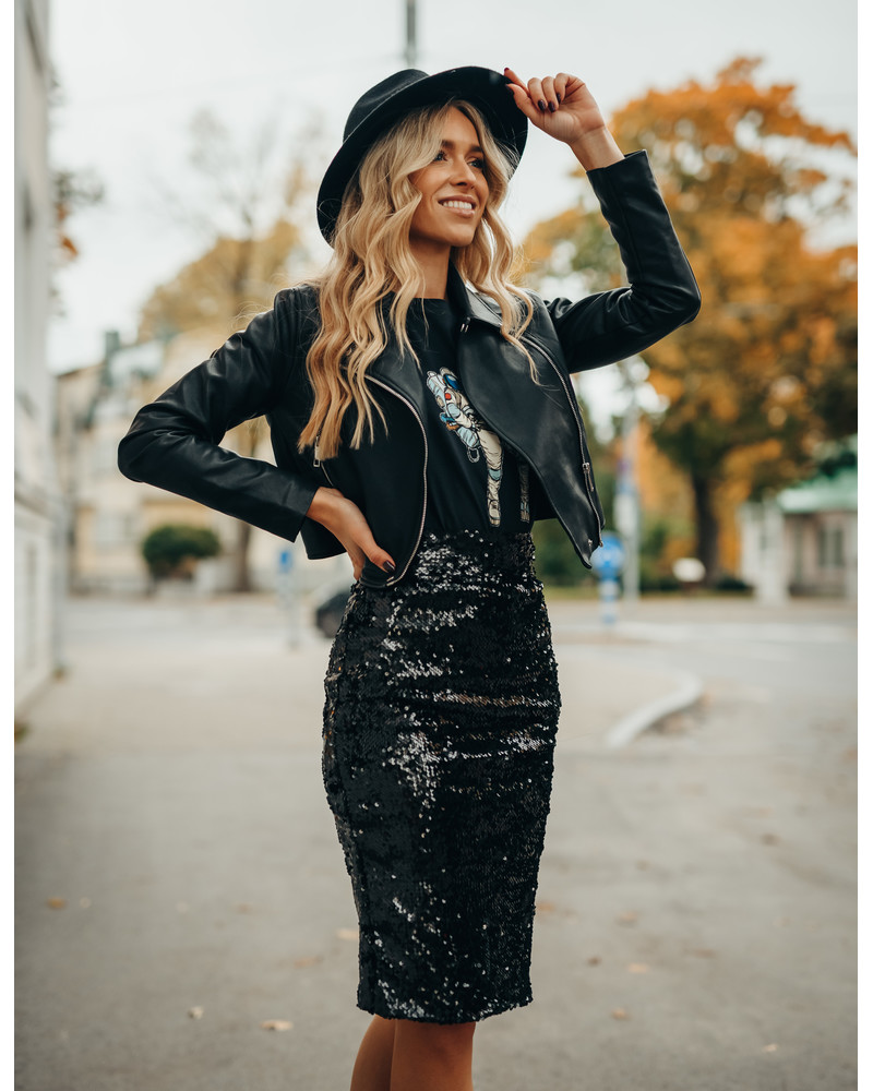 SEQUIN PENCIL SKIRT BLACK
