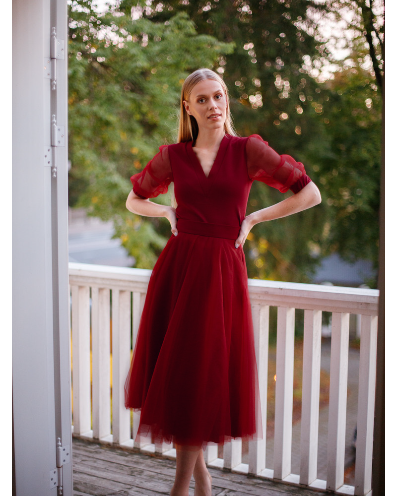 MESH MIDI SKIRT BORDEAUX