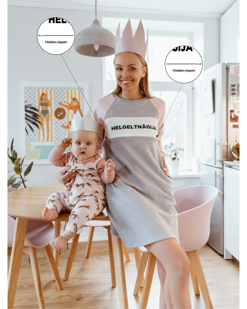 HELGELTNÄGIJA NURSING DRESS PEACHY & GREY