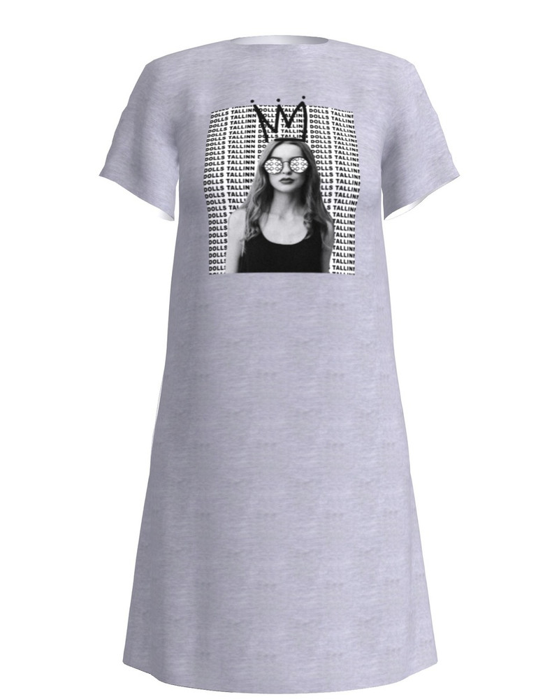 TD QUEEN PRINT DRESS LIGHT GREY