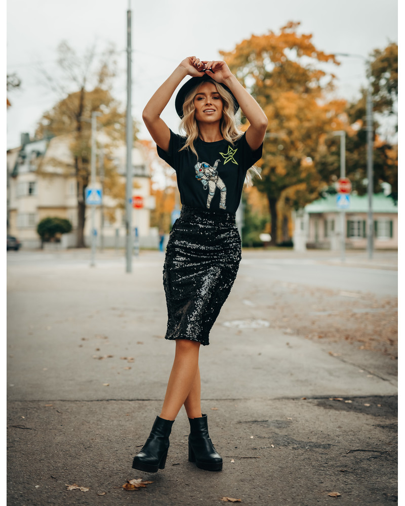 SEQUIN PENCIL SKIRT BLACK