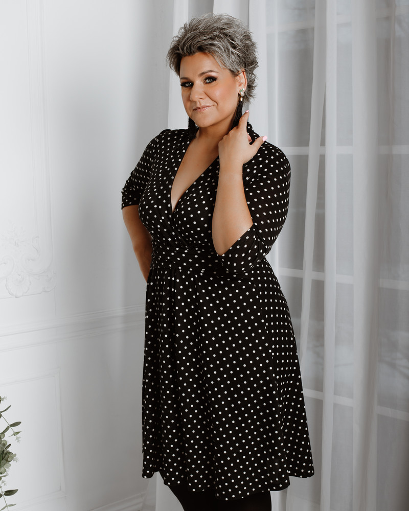 ELEGANT POLKA DOT DRESS BLACK