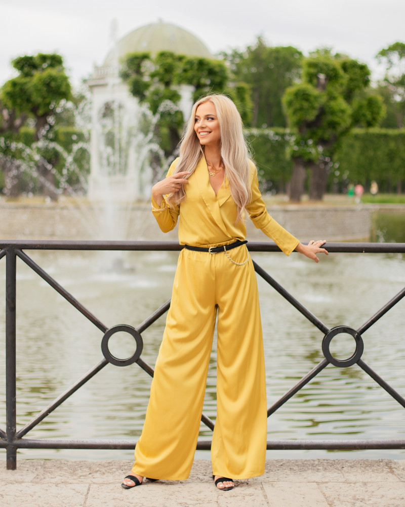 SILKY BOHO WIDE TROUSERS MUSTARD