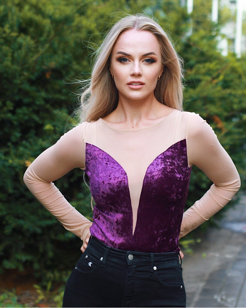 MESH SLEEVE BODY VELVET PATCHY VIOLET