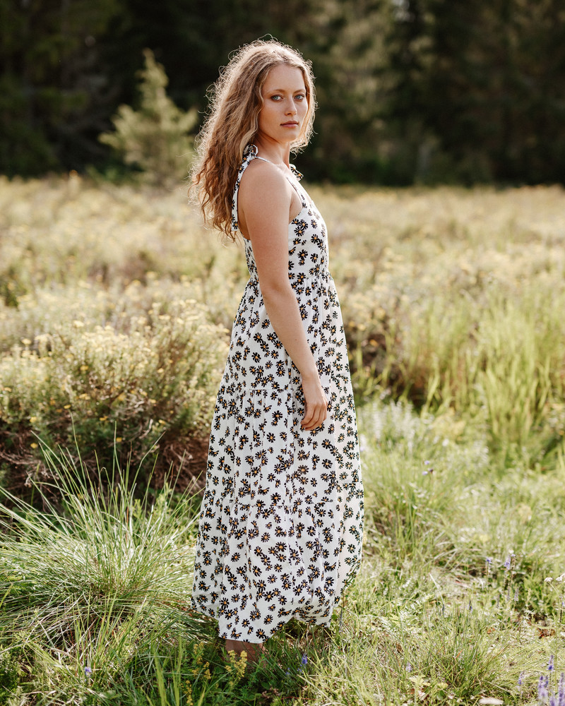 DAISY KNOT MIDI DRESS WHITE
