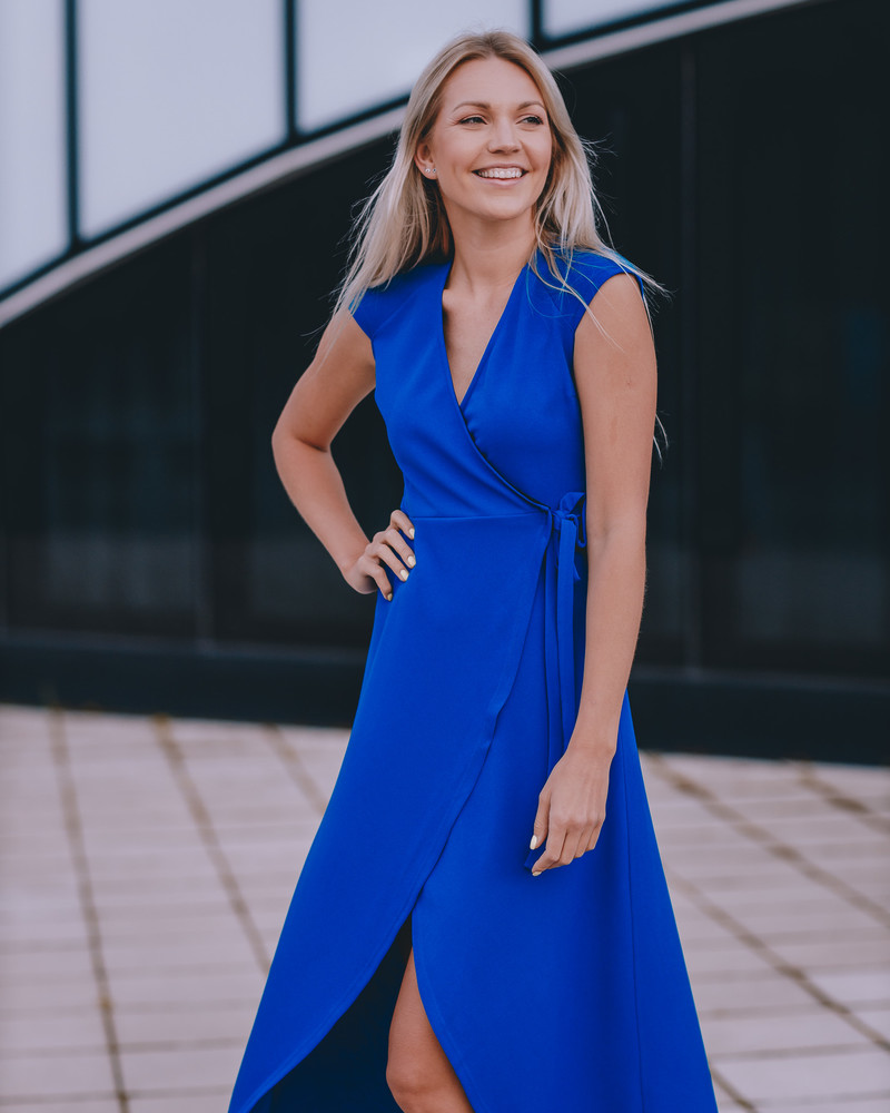 WRAP MAXI DRESS ELECTRIC BLUE