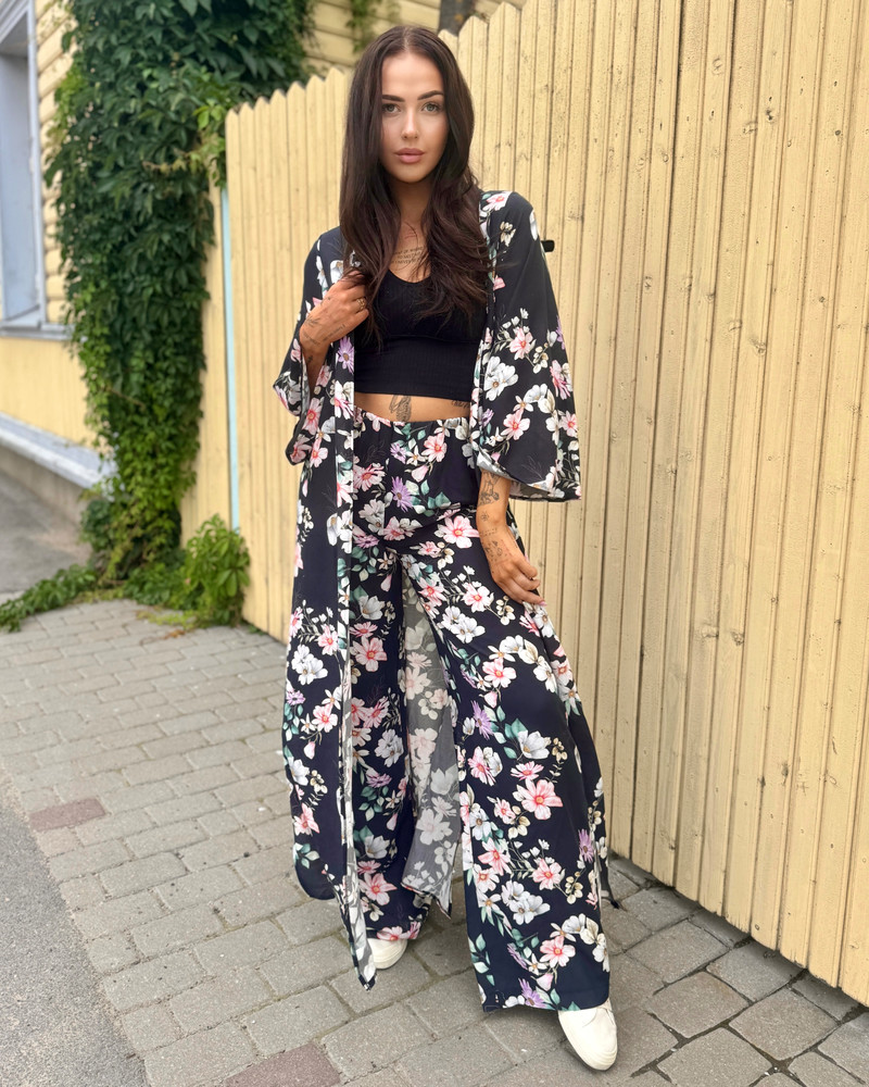 SUMMER FLOWER FLYAWAY KIMONO BLACK